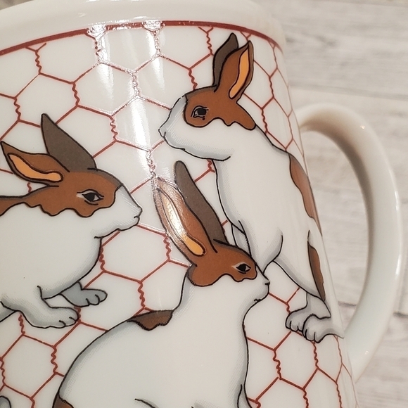 Vintage Takahashi Chicken /Bunnies Farm Kitchen Porcelain Mug Set of 2. - Picture 11 of 12